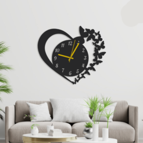 Butterflies In Heart Wall Clock