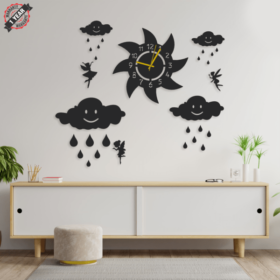 Rainy Clouds Fairy Wall Clock