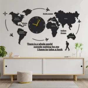 World Map Wooden Wall Clock